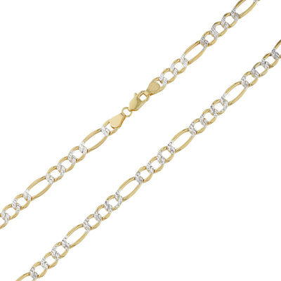 Picture of Pave Figaro Link Chain Necklace 10K & 14K Yellow White Gold - Hollow