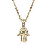 Picture of 1" CZ Hamsa Evil Eye Pendant Necklace 14K Yellow Gold