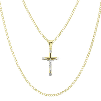 Picture of 1 1/2" Jesus Cross Crucifix Two-Tone Pendant & Chain Necklace Set 10K Yellow White Gold