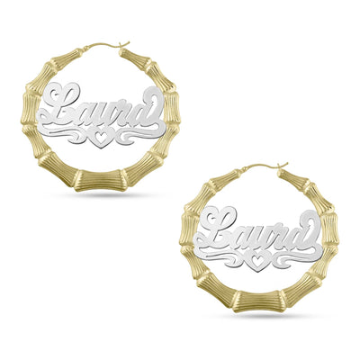 Picture of Ladies Script Name Plate Bamboo Hoop Earrings 14K Gold - Style 123