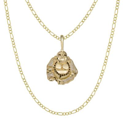 Picture of 1 3/4" CZ Buddha Pendant & Chain Necklace Set 10K Yellow Gold