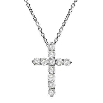 Picture of 3/4" Cross Round-Cut 1.01ct Diamond Pendant Necklace 14K Gold