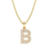 Picture of Women's Baguette & Round Cut Diamond "B" Initial Pendant Necklace 0.62ct 14K Gold