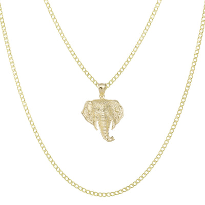 Picture of 1 3/8" Diamond Cut Elephant Pendant & Chain Necklace Set 10K Yellow Gold