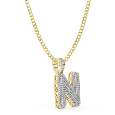 Picture of Women's Diamond "N" Initial Letter Necklace 0.52ct Solid 10K Yellow Gold