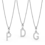 Picture of 1/2" Round Cut Diamond Initial Pendant Necklace 14K White Gold