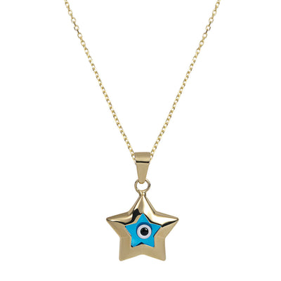 Picture of 3/4" Star-Shape Evil Eye Pendant Necklace 14K Yellow Gold