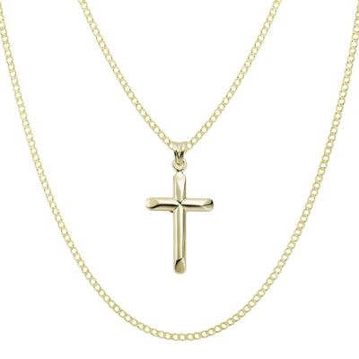 Picture of 1 1/2" Diamond Cut Jesus Cross Crucifix Two-Tone Pendant & Chain Necklace Set 10K Yellow White Gold