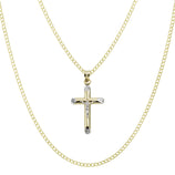 Picture of 2 1/4" Diamond Cut Jesus Cross Crucifix Pendant & Chain Necklace Set 14K Yellow White Gold