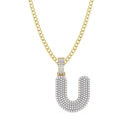 Picture of Women's Diamond "U" Initial Letter Necklace 0.41ct Solid 10K Yellow Gold