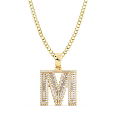 Picture of Women's Baguette & Round Cut Diamond "M" Initial Pendant Necklace 0.84ct 14K Gold