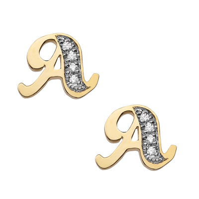 Picture of Diamond Initial Name Plate Stud Earrings 14K Gold - Style 180