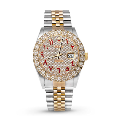 Picture of Rolex Datejust Diamond Bezel Watch 36mm Red Arabic Numeral Dial | 3.75ct