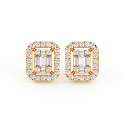 Picture of Women's Emerald Baguette & Round Diamond Stud Earrings 0.66ct 14K Gold