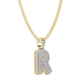 Picture of Diamond "R" Initial Letter Necklace 0.42ct Solid 10K Yellow Gold