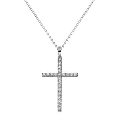 Picture of 1 1/4" Cross Round-Cut 0.36ct Diamond Pendant Necklace 14K White Gold