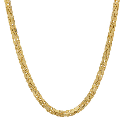 Picture of Square Byzantine Royal Link CZ Lock Chain Necklace 14K Yellow Gold - Hollow