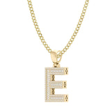 Picture of Baguette & Round Cut Diamond "E" Initial Pendant Necklace 0.31ct 14K Gold