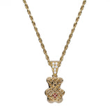 Picture of 3/4" CZ Teddy Bear Heart Pendant Necklace 14K Yellow Gold