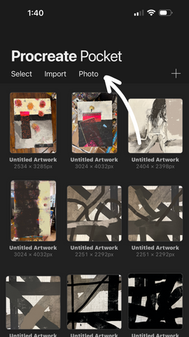 Photo on how to Click on the photo button to upload a photo into Procreate