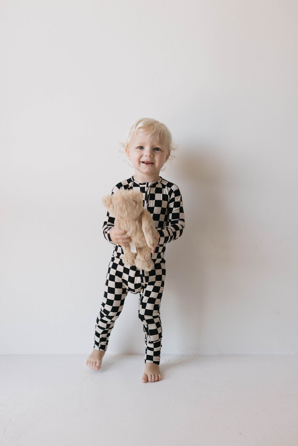 Bamboo Zip Pajamas | Black Checkerboard - forever french baby product image