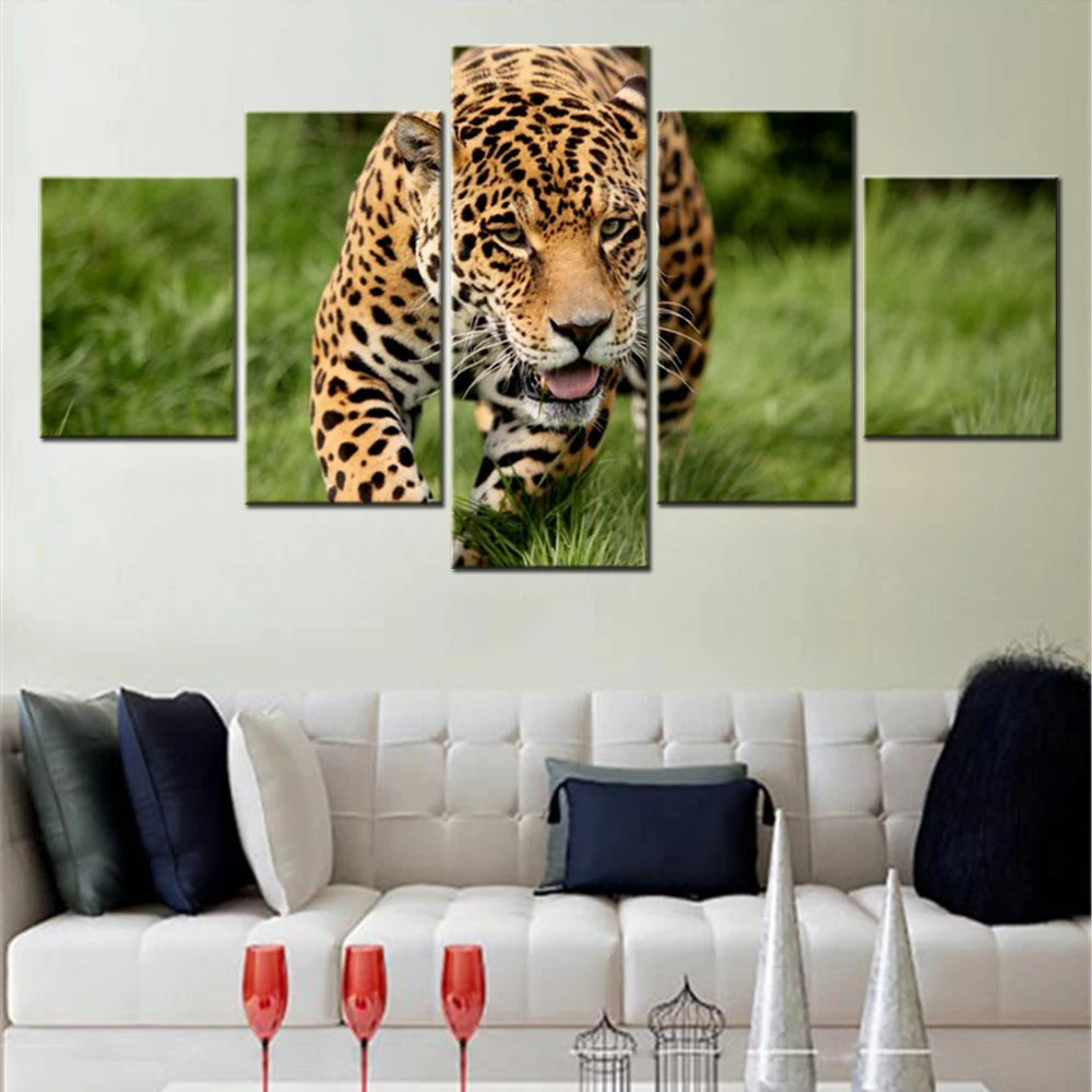 Animals Jaguar 5 Panels Painting Canvas Wall Decoration