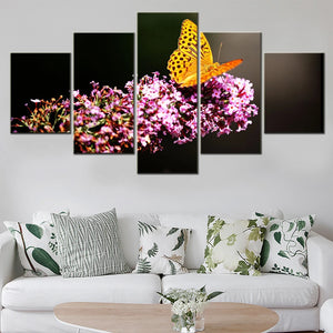 Animals Fritillaries Butterfly 5 Panels Painting Canvas Wall Decoration - Arts.Arch