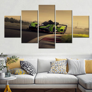 Cool Cars Race Track 5 Panels Painting Canvas Wall Decoration - Arts.Arch - Cool Wall Decor