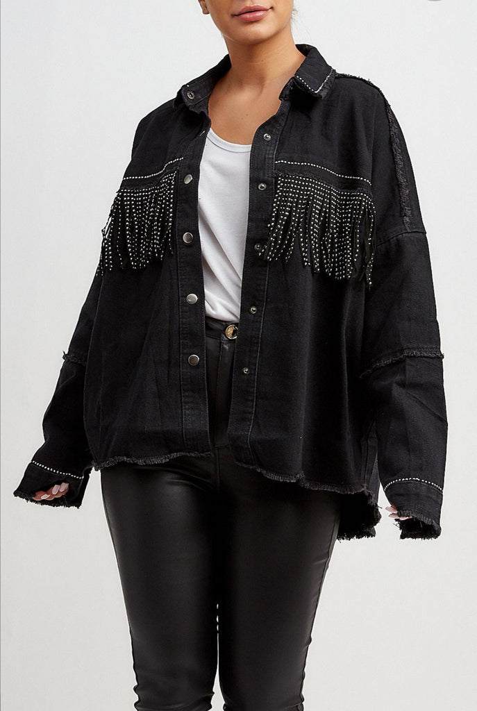 zara fringe jacket black