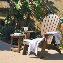 Brown PolyTEAK Adirondack chair with matching side table