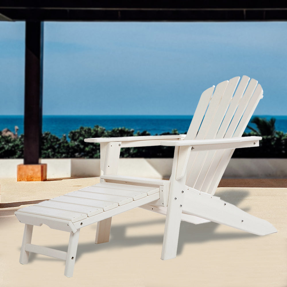 Deluxe Adirondack Chair With PULLOUT Ottoman By ResinTEAK   WHT2 