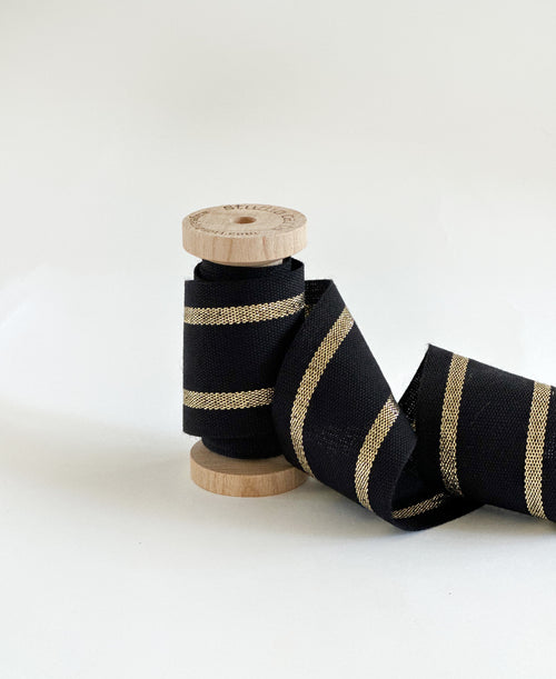 Striped cotton ribbon 1 ½” width - Wood paddle 10 yds