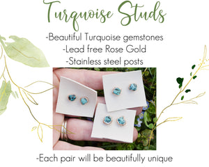 Turquoise Studs, Turquoise Stud Earrings, Blue Turquoise Earrings, Gem Stud Earrings, Organic Earrings, December Birthstone, Crystal Studs