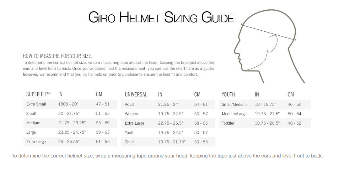 giro bike helmet sizing