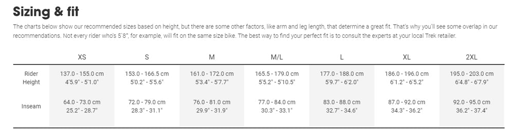 trek roscoe size chart