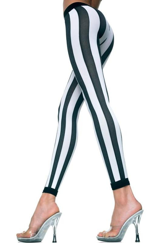 Opaque Black & White Vertical Striped Leggings