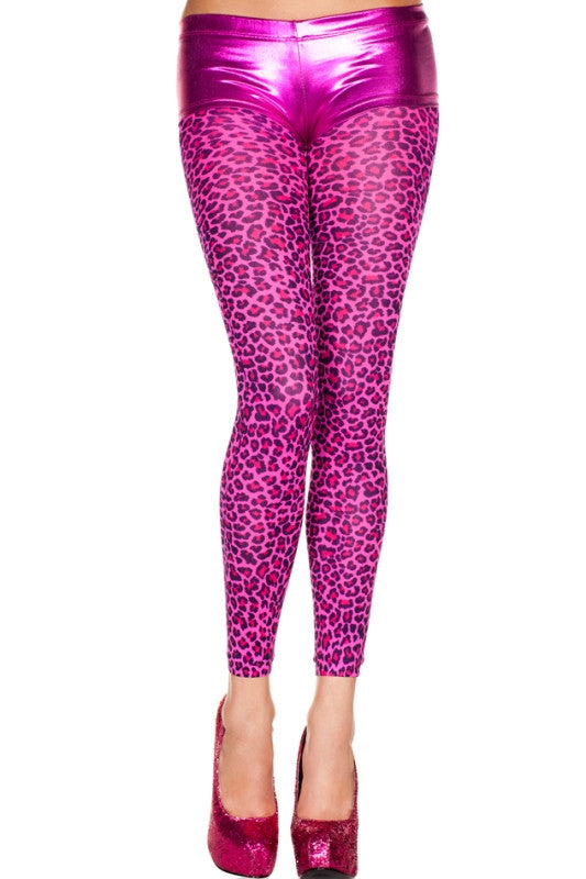 Leopard Print Footless Tights, PinkLeopard-OS at  Women's Clothing  store: Pink Leopard Leggings