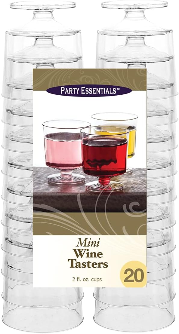 Party Essentials Hard Plastic Two Piece 5.5-Ounce Wine Glasses, Clear, Pack  of 20