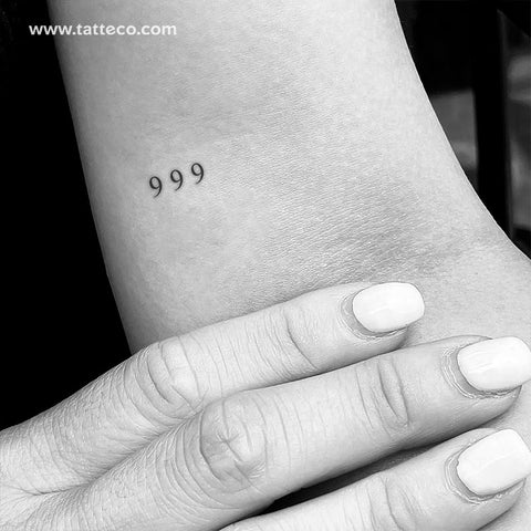 Small 999 Angel Number Temporary Tattoo