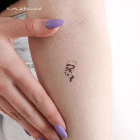 Ancient Egyptian symbol tattoos: Small Neferneferuaten Nefertiti bust silhouette temporary tattoo