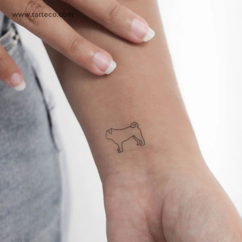 Dog Tattoos: outline of a pug black fine line tattoo