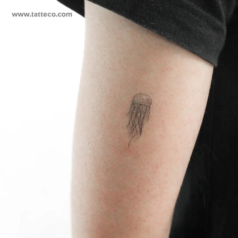 Jellyfish tattoos: Small fine line jellyfish tattoo