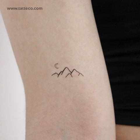 Mindfulness tattoos: Mountain range and crescent moon tattoo