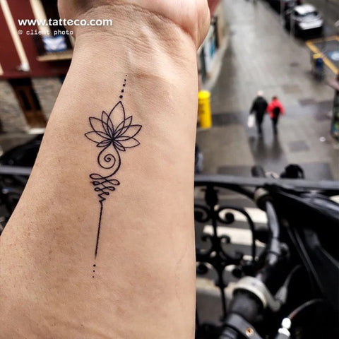 Semi permanent vs temporary tattoos: Unalome lotus tattoo