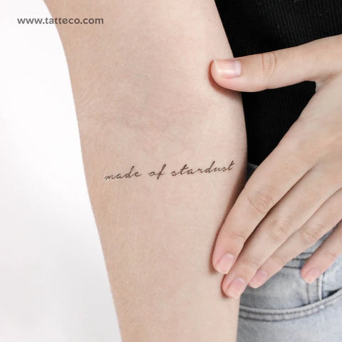 Shooting star tattoos: Made of stardust handwriting tattoo