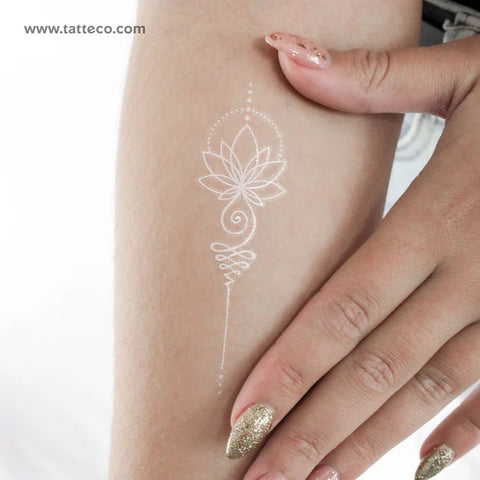 Yoga Tattoos: White lotus unalome tattoo fine-line