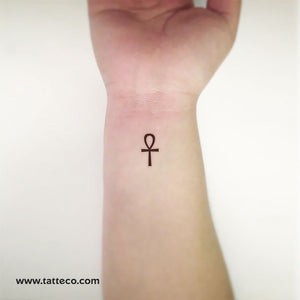 Peace Symbol And Ankh Finger Tattoo For Girls