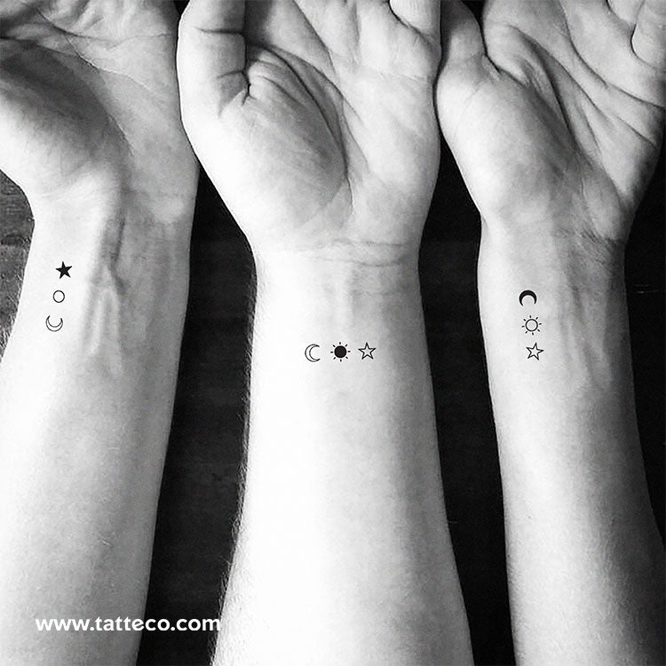 Matching Sun, Moon And Star Temporary Tattoo - Set Of 3X3 – Tatteco