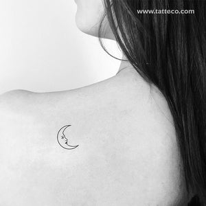 Crescent Moon Face Temporary Tattoo Set Of 3 Tatteco