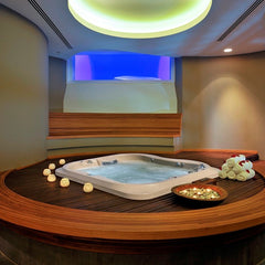 Indoor hot tub with candles